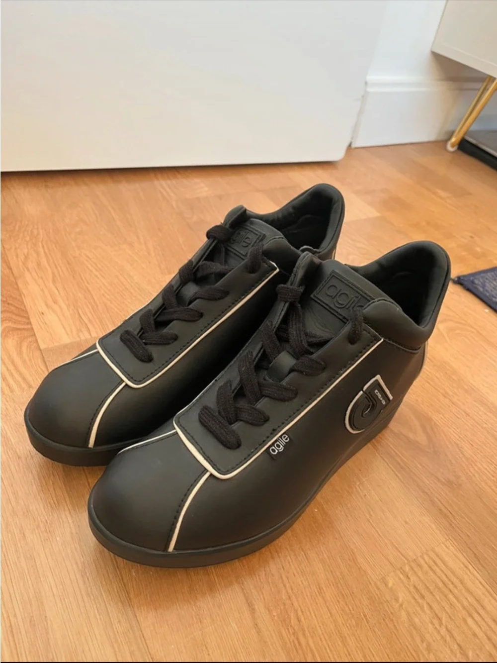 Black Wedge Sneaker with Cream Trim